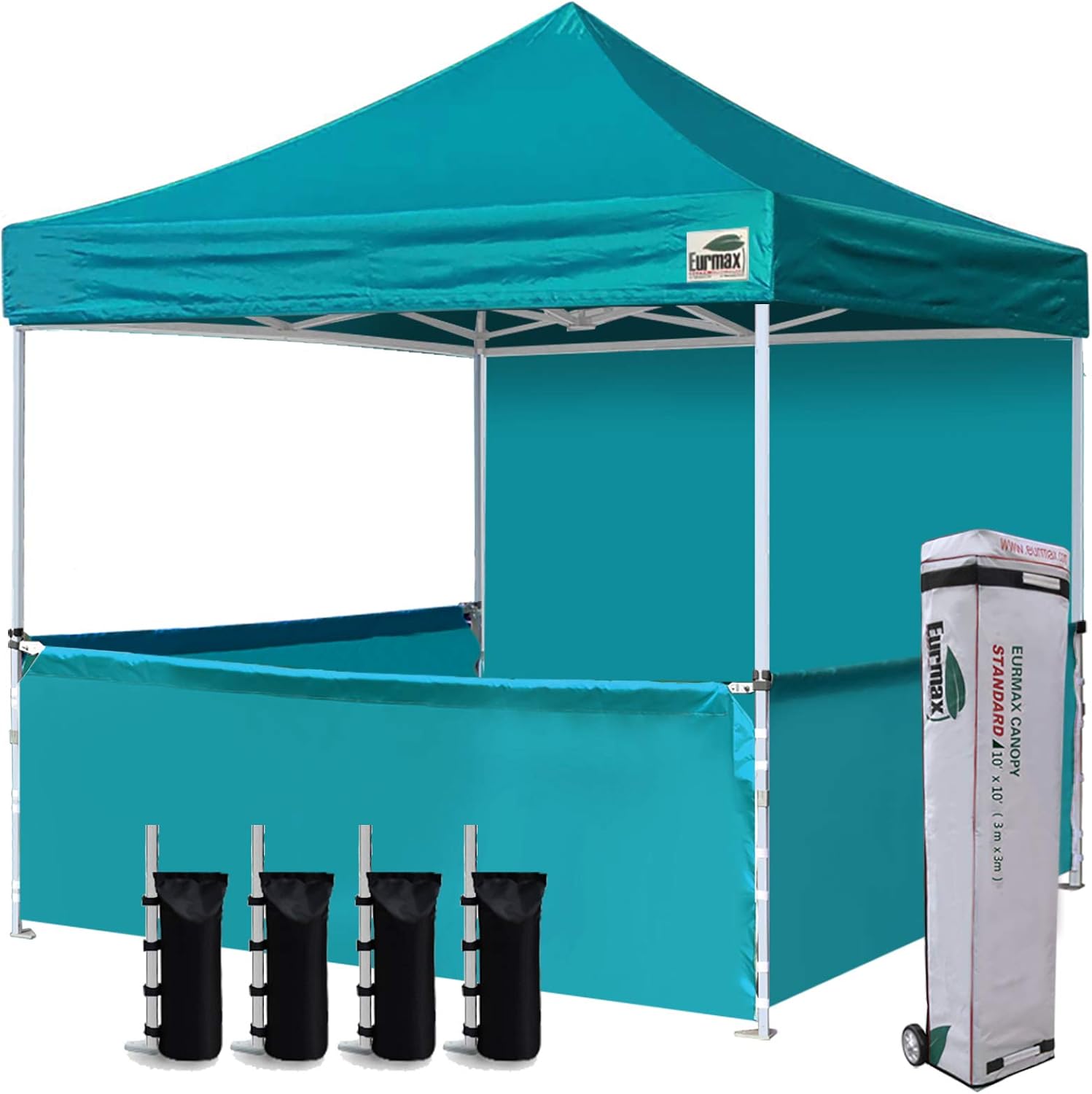 Eurmax USA 10'x10' Ez Pop-up Booth Canopy Tent Commercial Instant Canopies with 1 Full Sidewall & 3 Half Walls and Roller Bag