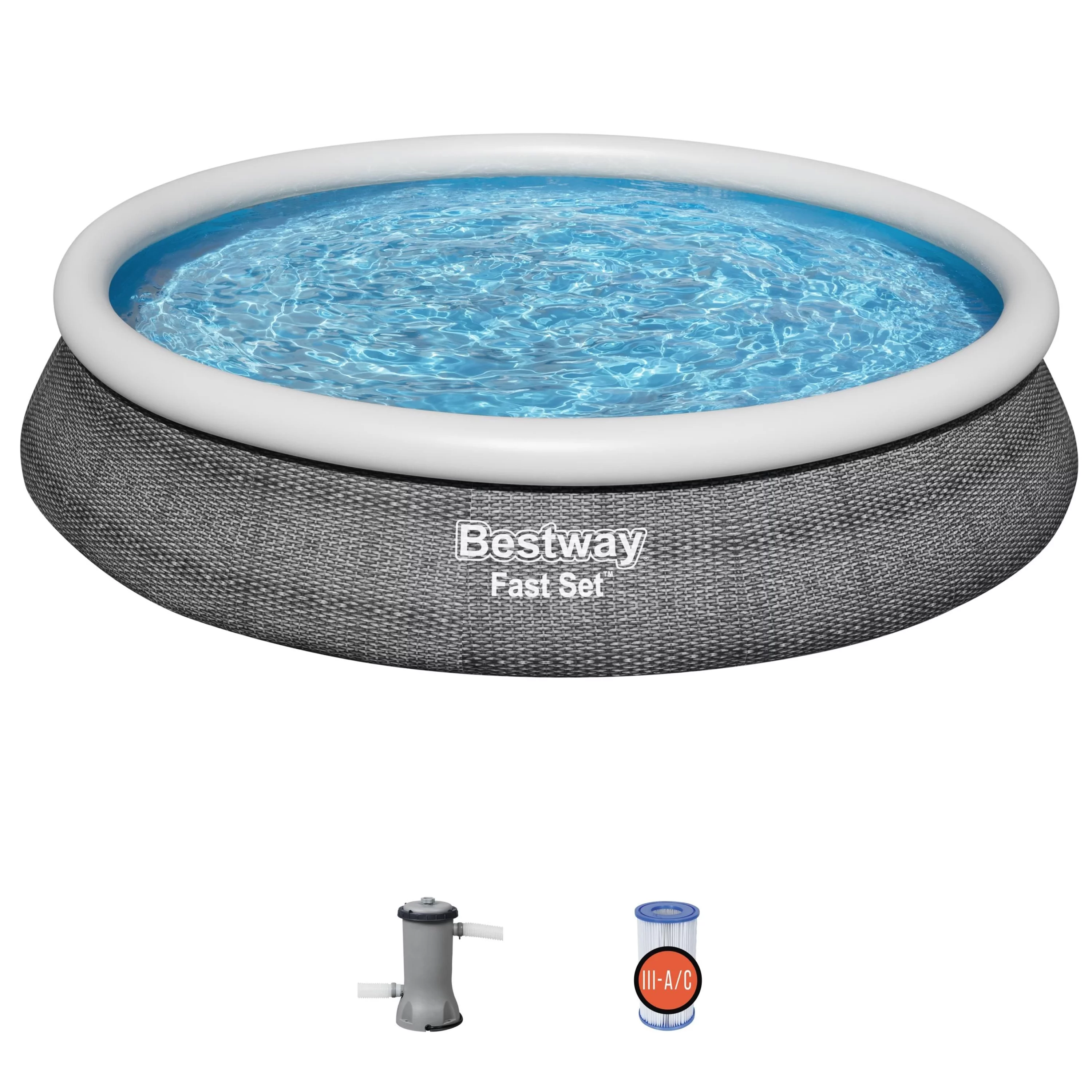 Bestway Fast Set 15' x 33" Round Inflatable Outdoor Above Ground Pool Set