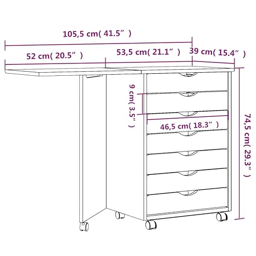 Foldable Design Rolling Cabinet with Desk, Folding Computer Desk with 7 Storage Drawers,Mobile Home Office Desk Study Writing Desk with Smooth Wheels
