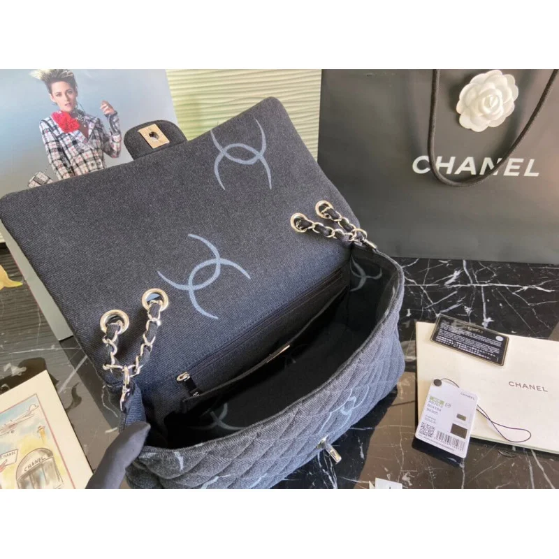 Chanel Denim Class-Flap Jumbo Large Bag As2072