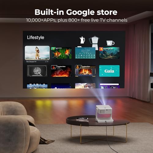 [1200 ANSI/Google Store/Voice Control] 4K Outdoor Smart Projector with WiFi6 and Bluetooth, 10,000+ Apps, Portable Proyector