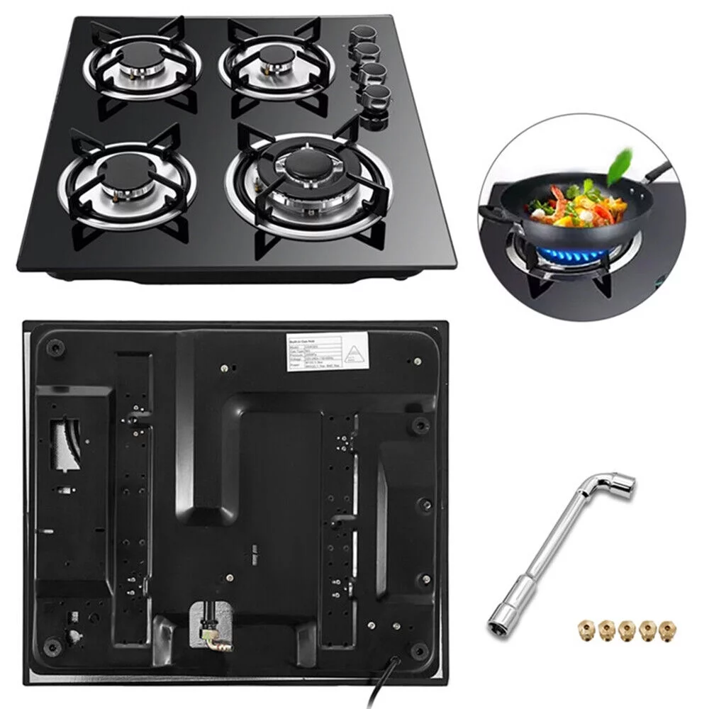 4 Burners LPG/NG Gas Cooktop Built-in Stove Tempered Glass Surface Cooker