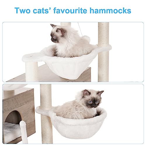 Hey-brother Cat Tree with XL Litter Box Enclosure, All-in-one Cat Tower for Indoor Cats with Large Hammock, Bed, Food Station, Scratching Posts