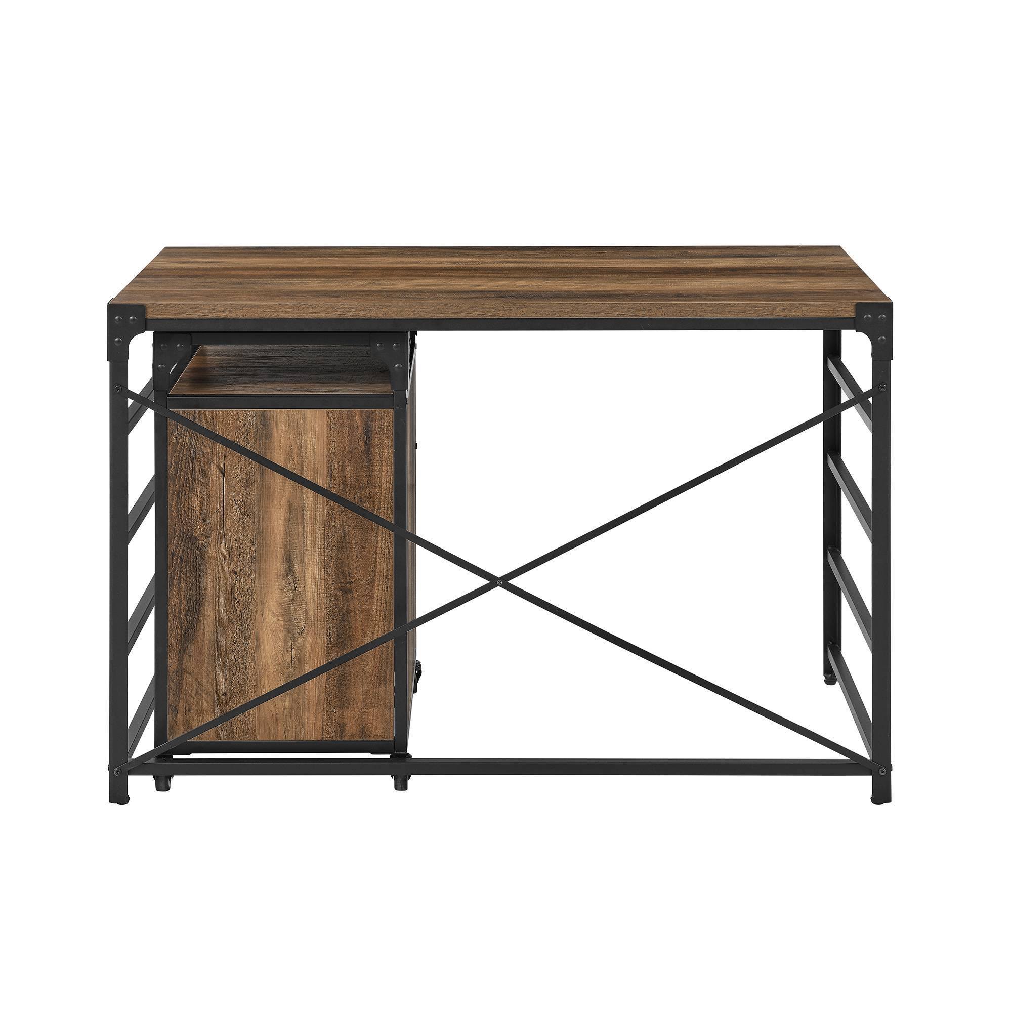 Halverson Angle Iron Writing Desk with 2 Drawer Filing Cabinet Reclaimed Barnwood - Saracina Home