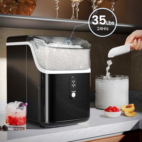 Nugget Ice Makers Countertop, 35lbs/Day Pebble Ice Maker Machine with Sonic Ice
