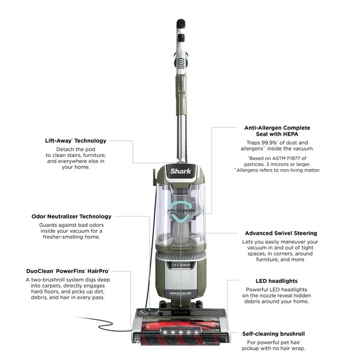 Shark LA702 Rotator Pet Lift-Away ADV Upright Vacuum (Sage) - Smart Home Appliances