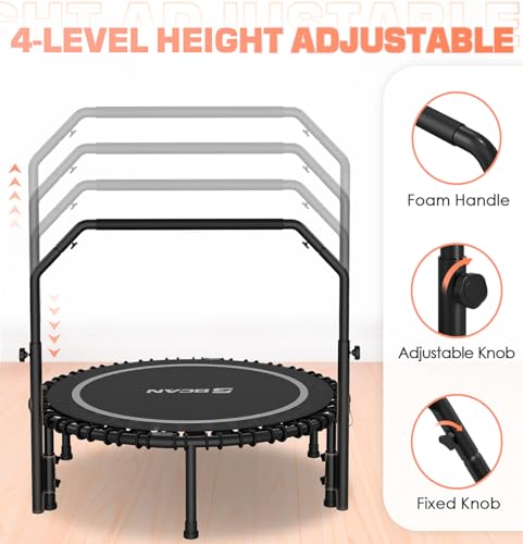 BCAN 450/550 LBS Foldable Mini Trampoline, 40"/48" Fitness Trampoline with Bungees, U Shape Adjustable Foam Handle