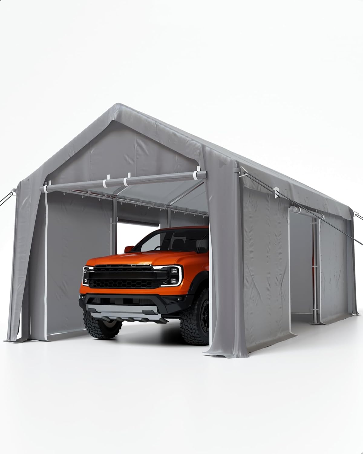 Carport 13'x20' Heavy Duty Portable Garage, 1.0 mm Steel Poles & 180 g PE Waterproof Canopy, with Front & Rear Doors and 2 Side Doors