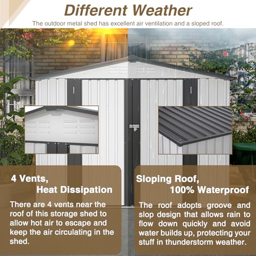 6x4 ft Small Outdoor Metal Storage Shed with Floor Frame & Lockable Door, Heightened Entry Garden Tool Shed for Backyard, Durable Galvanized Steel