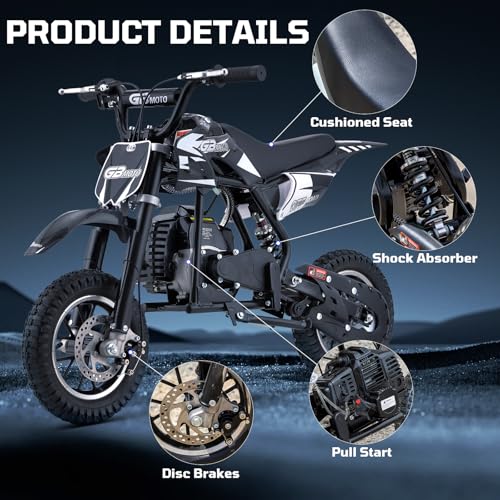 Kids 50cc Dirt Bike, 49cc Gas Dirt Bike for Kids 8-14, Gas Powered Mini Dirt Bikes, 2 Stroke Dirt Bikes, Max Load 165 Lbs