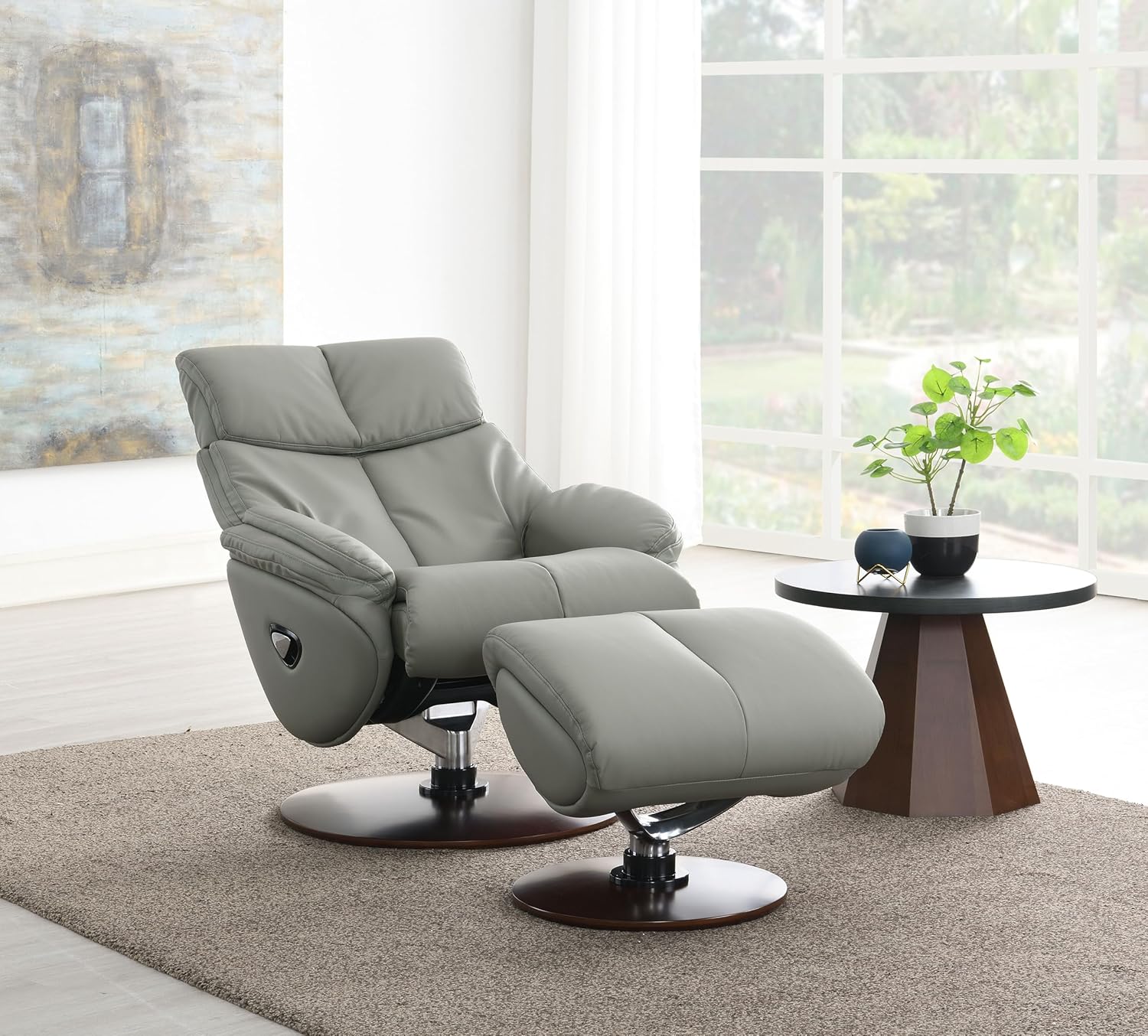 Genuine Leather Swivel Chair with Ottoman - Swivel Recliner Chair with Reclining and Swivel Function