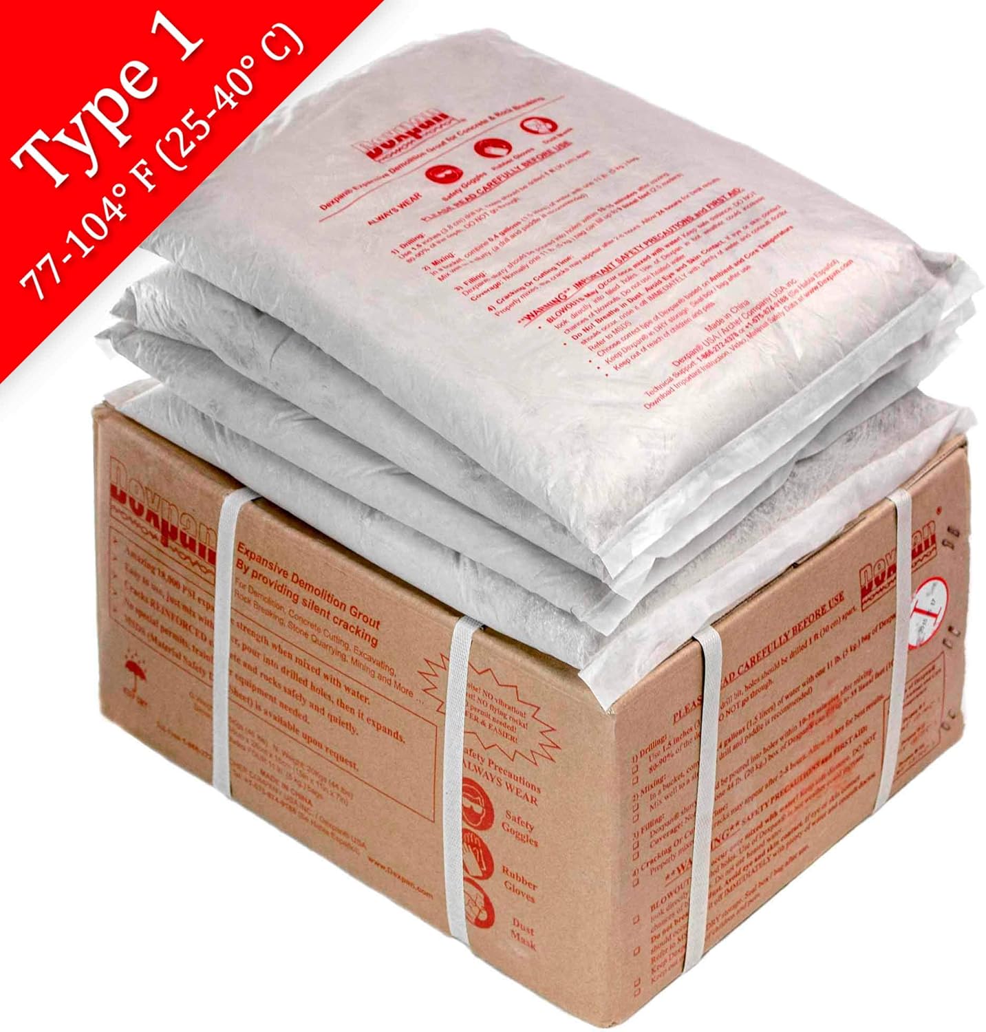 Dexpan Expansive Demolition Grout 44 Lb. Box for Rock Breaking, Concrete Cutting, Excavating. Alternative to Demolition Jack Hammer Breaker