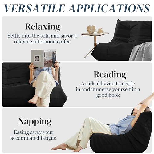 Bean Bag Chair for Adults - Suede & Microfiber Fireside Floor Chair, Comfortable Corner Lounge Sofa for Living Room, Bedroom, Office (3-Seater, Beige)