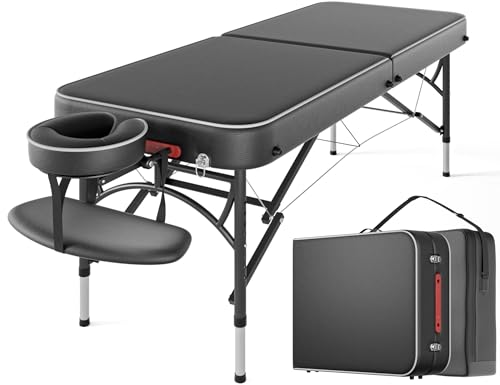 CLORIS 84" Professional Massage Table Portable 2 Folding Lightweight Facial Solon Spa Tattoo Bed Height Adjustable with Carrying Bag & Aluminium Leg