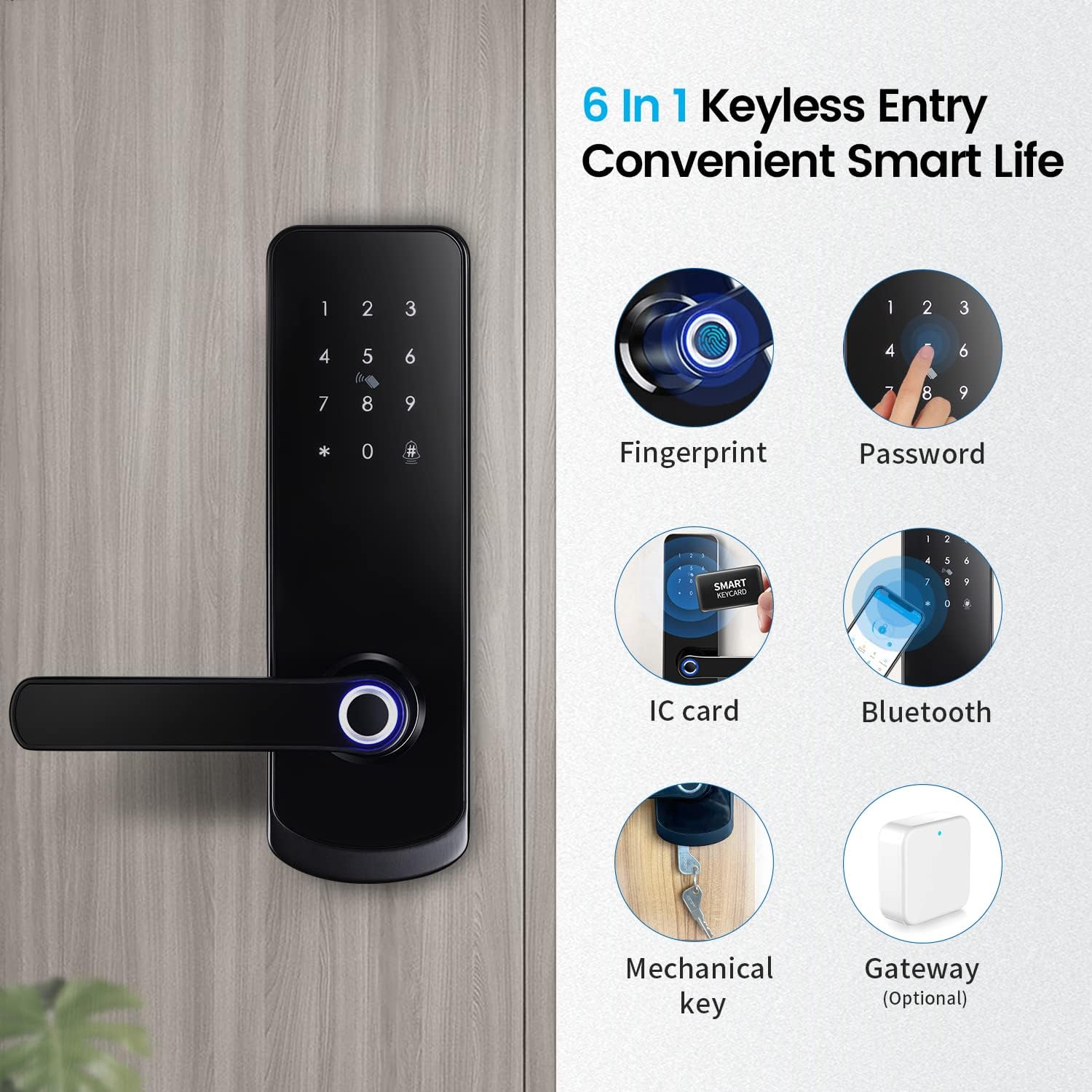 LOQRON Fingerprint Smart Door Lock, Security Keyless Entry Door Lock with Reversible Handle, Weatherproof Electronic Deadbolt