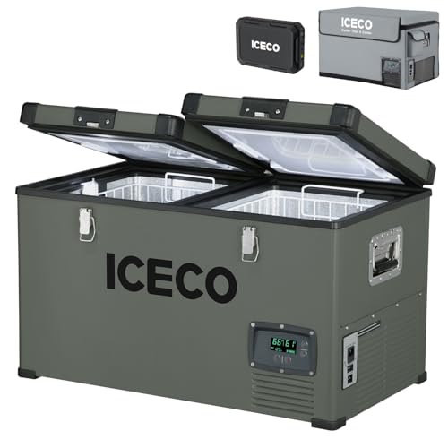 ICECO VL60 12V Car Refrigerator, 63Qt Dual Zone Portable Freezer Powered by SECOP, 0°-50°F, 12/24V DC & 110-240V AC
