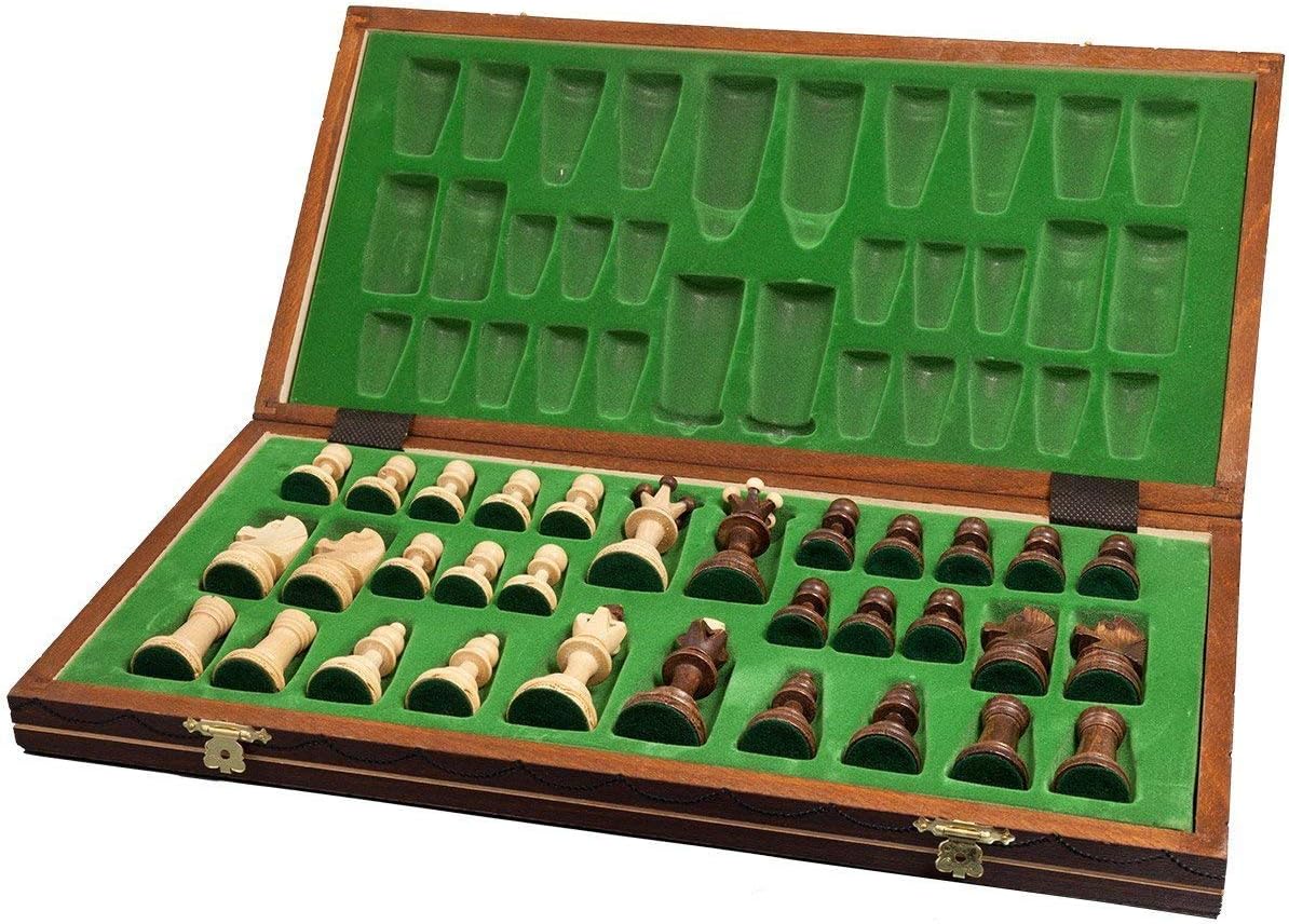 Handmade European Wooden Chess Set with 16 Inch Board and Hand Carved Chess Pieces