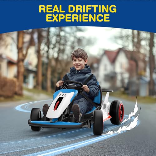 Planet X8 24V Electric Go Kart, 2x150W Drift Kart for Big Kids, 5-Point Safety Belt with Soft Start, Up to 8 MPH Racing Speed, 7AH Large Battery