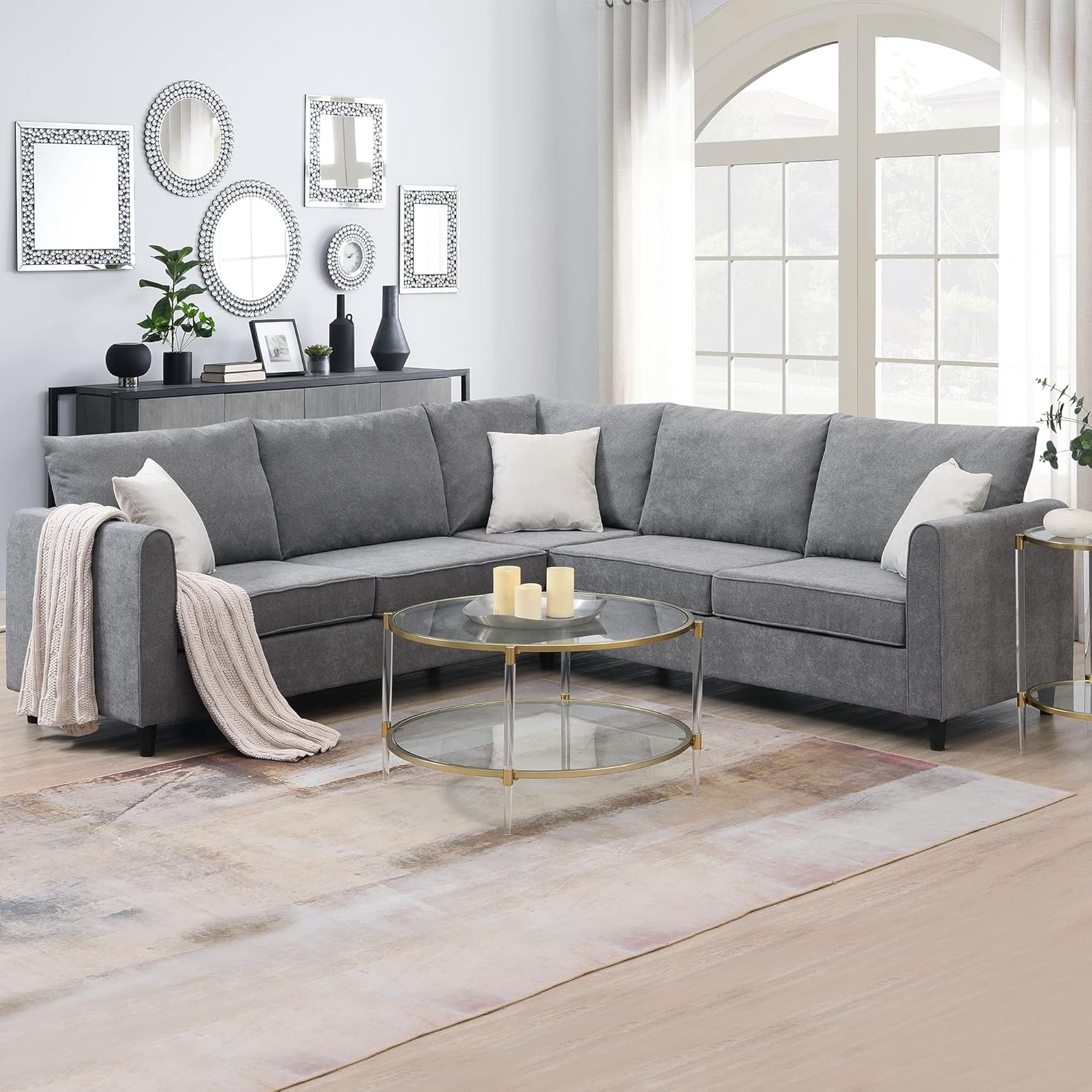 Harper & Bright Designs L-Shape Living Room Set, Modern Upholstered Sectional Sofa, Home Furniture Couch Set with 3 Pillows, Sectional Sofa Couch