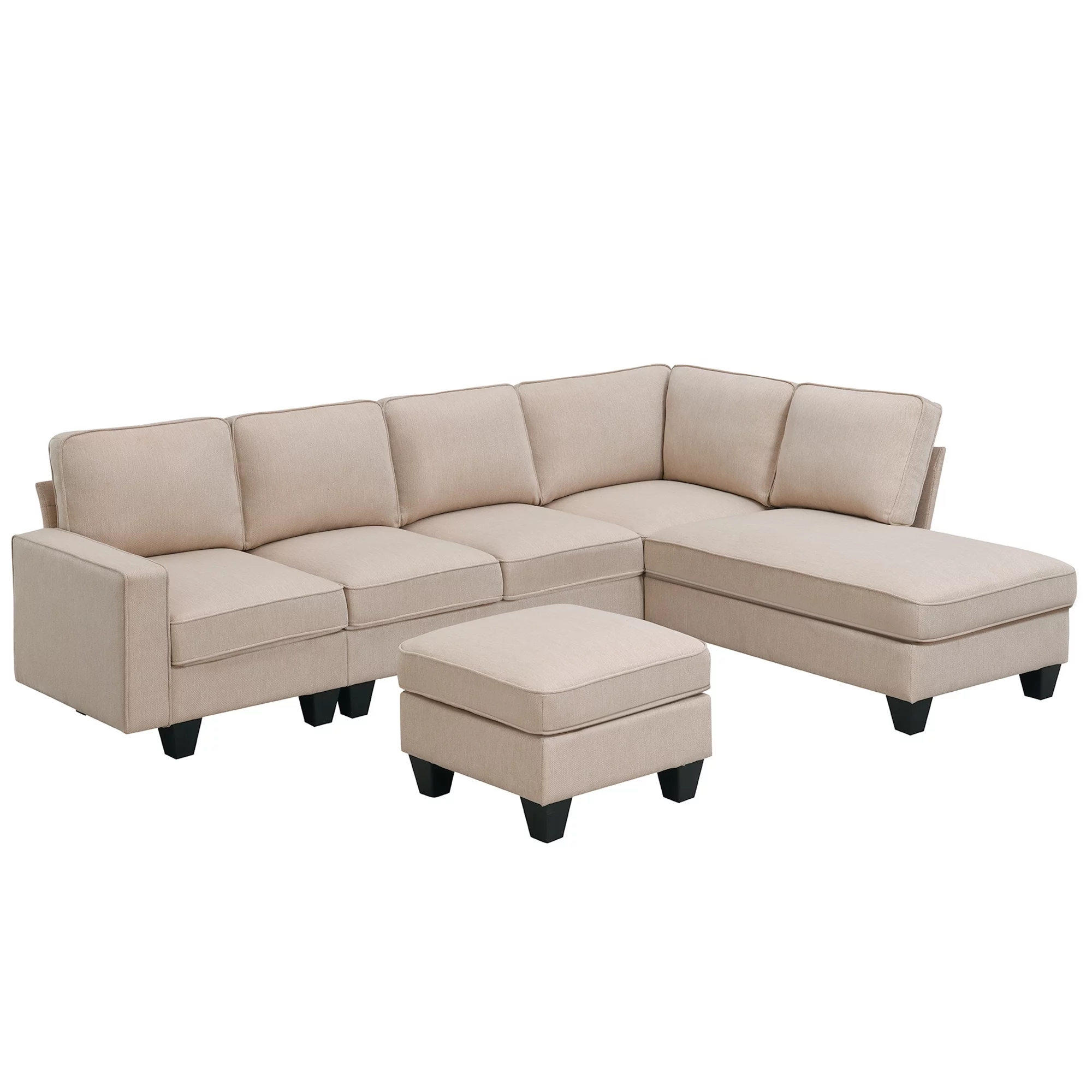 Modern L Shaped Sectional Sofa, 7 Seater Linen Modular Couch with Chaise Lounge and Convertible Ottoman for Living Room Office - Radiant Selections