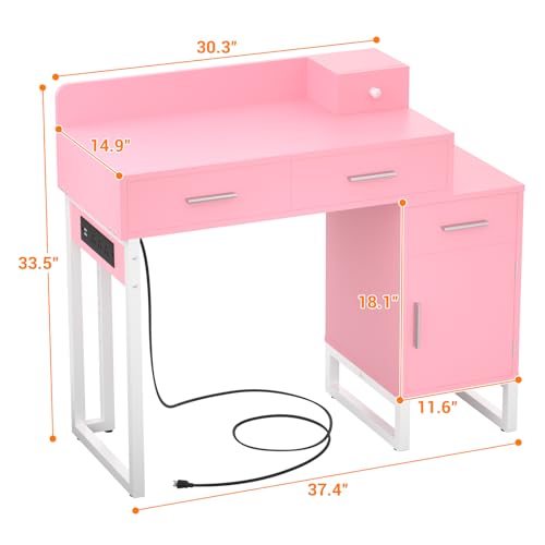 Vanity Desk with 4 Storage Drawers - Modern Makeup Vanity Table with Charging Station