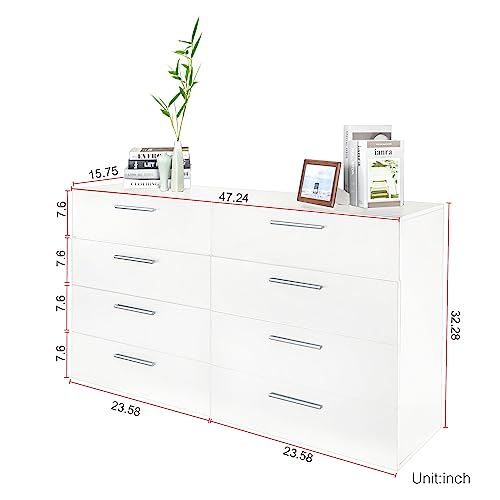 8 Drawer Wood Lateral Dresser,Double Chest Dresser of Drawers Storage Organizer with Metal Handles