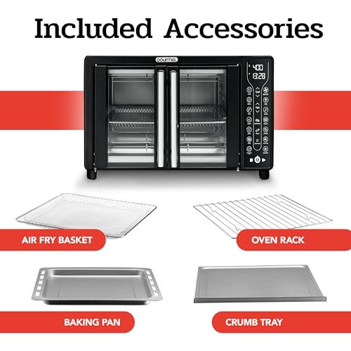 Gourmia Toaster Oven Air Fryer Combo 17 cooking presets 1700W french door digital air fryer oven 24L capacity accessories, convection rack