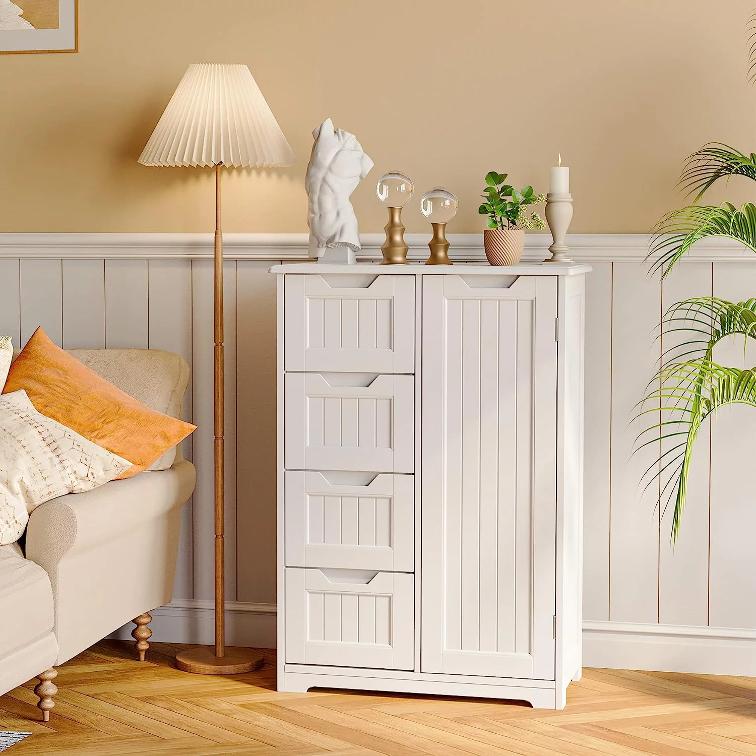 33" Small Kitchen Pantry Storage Cabinet with Door and Shelves, Pantry Cabinet Storage Cupboard