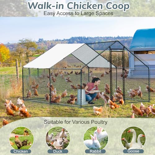 Outvita Chicken Coop, 13×10 FT Large Metal Chicken House, Poultry Habitat Cage with Waterproof Cover