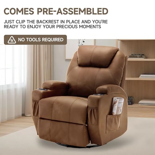 Recliner Chair, Rocking Chair with Massage and Heat, 360° Swivel Recliner Chairs for Adults