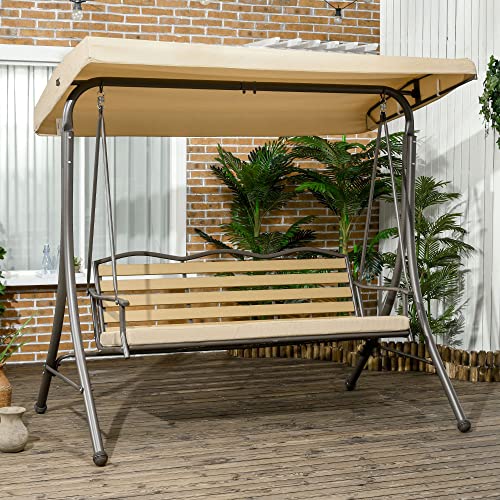 Outsunny 3-Seat Patio Swing Chair with Seat Cushion, Porch Swing Glider with Adjustable Canopy, Weather Resistant Steel Frame, for Porch, Garden