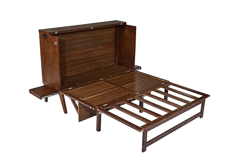 Queen Murphy Bed with Desk and Removable Shelves on Each Side, Murphy Bed Chest Murphy Bed Frame w/USB Port for Home Office, Studio or Guest Room