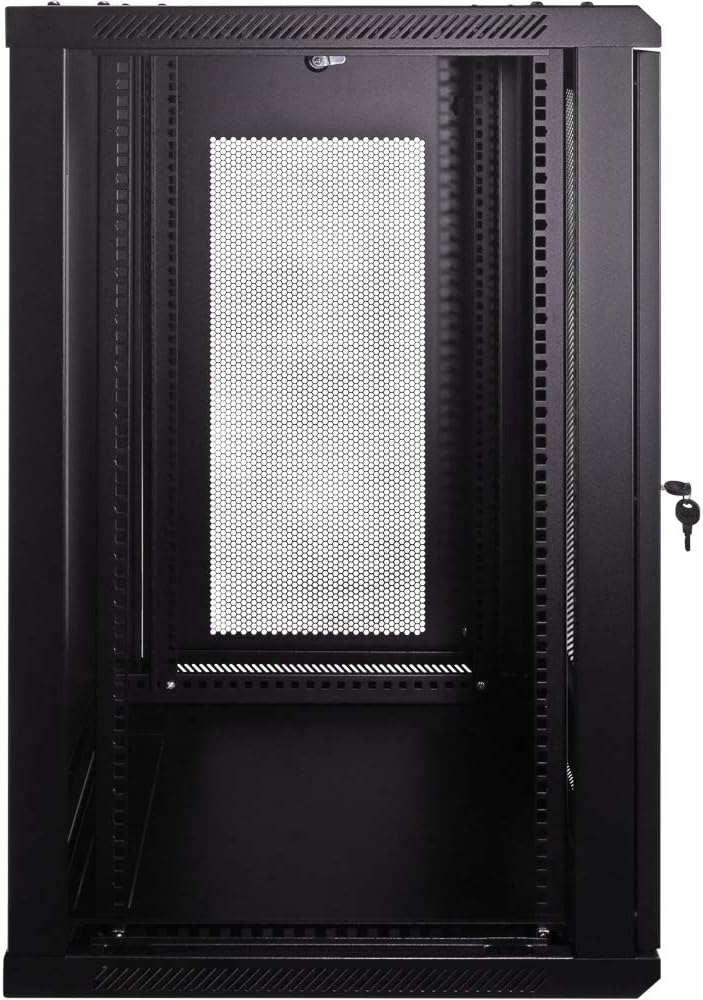 NavePoint 18U Deluxe IT Wallmount Cabinet Enclosure 19-Inch Server Network Rack with Locking Perforated Door 24-Inches Deep Black