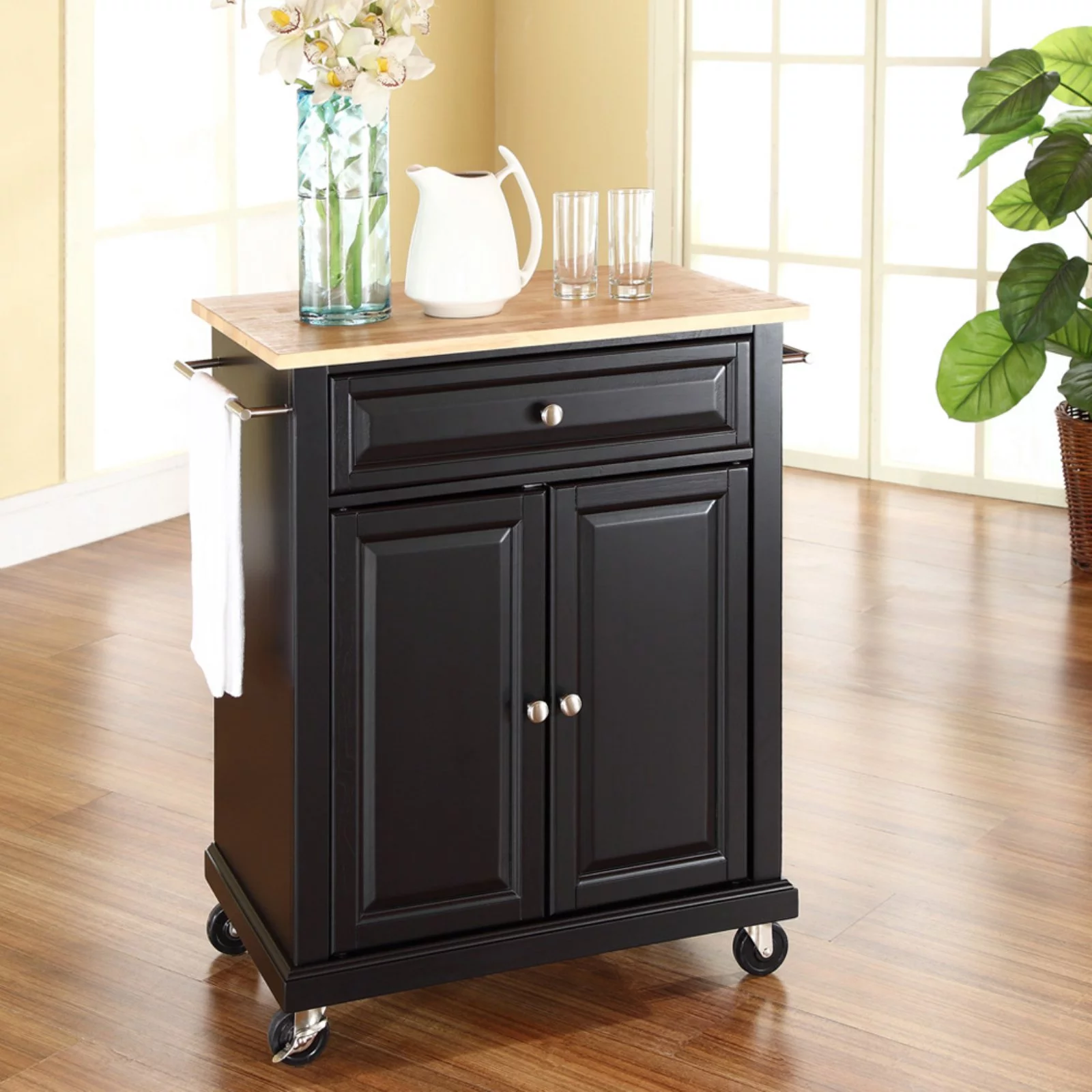 Crosley Furniture Natural Wood Top Portable Kitchen Cart