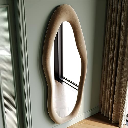 Honyee Full Length Mirror, 63" x 24" Wall Mirror, Flannel Wrapped Wooden Frame Floor Mirror