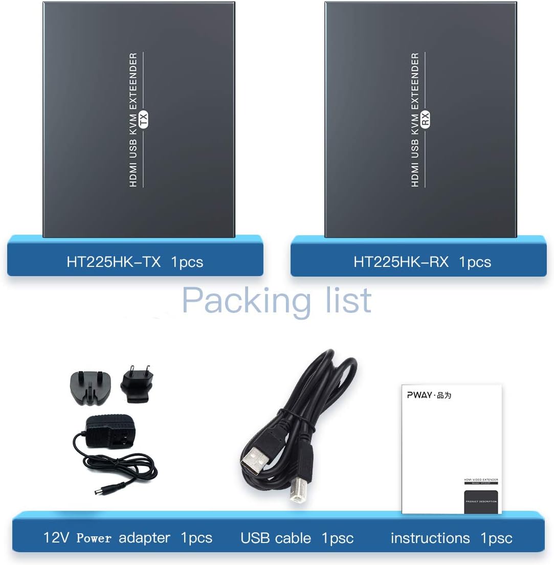 HDMI KVM USB Extender, PWAY Audio Video Extender Over Ethernet Cat5e/6 Up to 50m/164ft