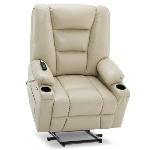 MCombo Small Power Lift Recliner Chair with Massage and Heat for Petite People, Cup Holders, USB Ports, Side Pockets, Faux Leather 7569 (Small