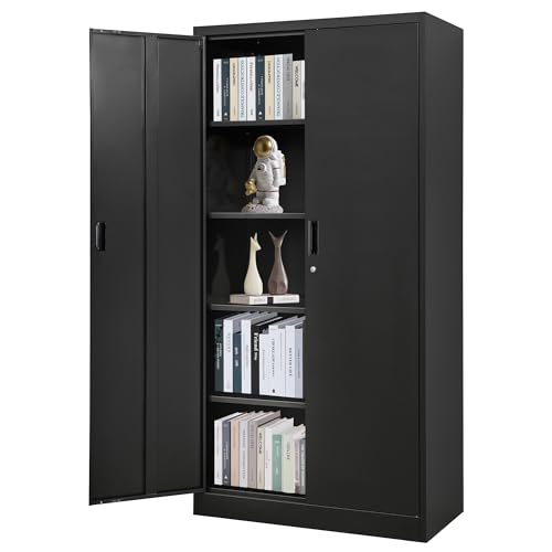 Metal Storage Cabinet with 2 Doors and 5 Adjustable Shelves