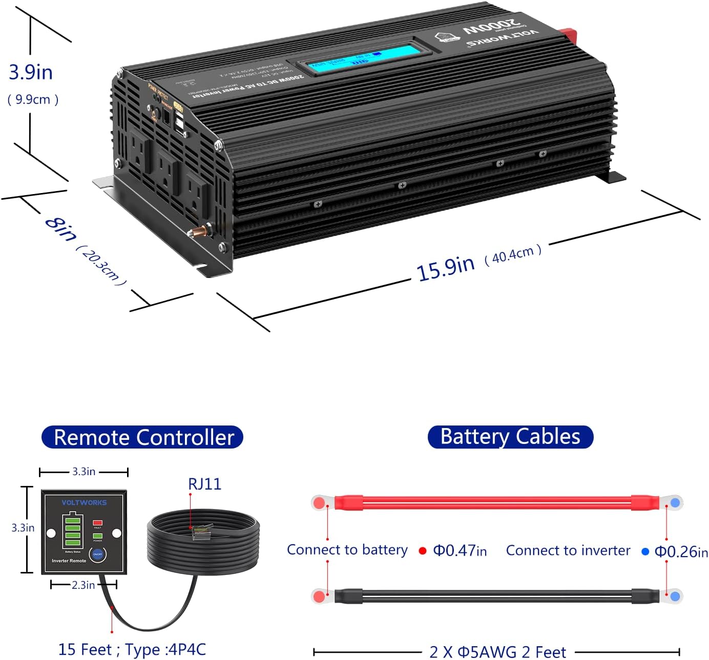 Power Inverter 1100 watt DC 12V to AC 120V Modified Sine Wave 1000w Inverter with LCD Display Remote Control 2AC Outlets Dual 2.4A USB Ports for Car
