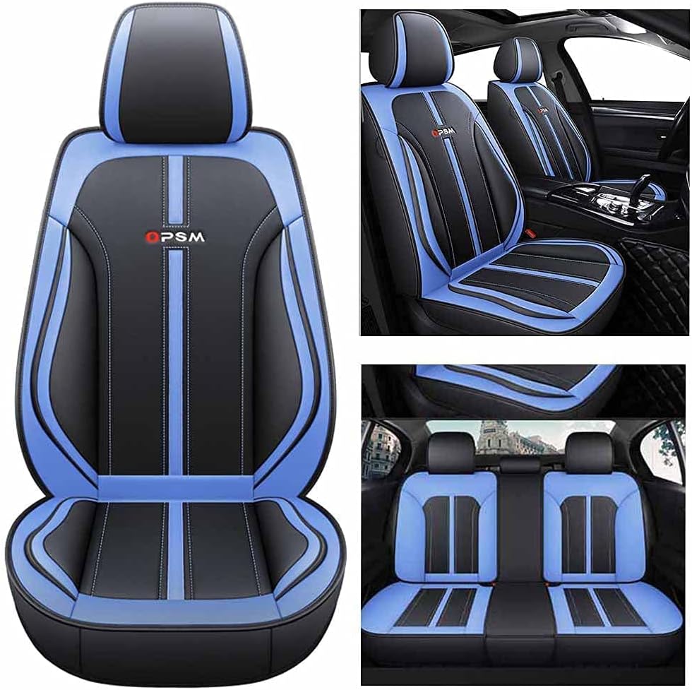 5-Seater Full Set Universal Type Suitable for Most Cars SUV Trucks Pickup Trucks Leather Car Seat Cushion(Black-Blue)