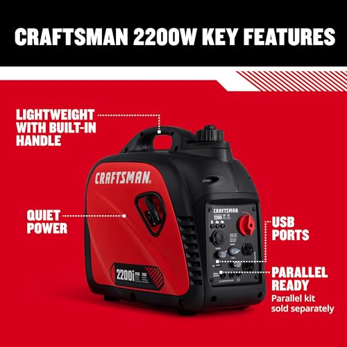 Craftsman C0010250 2,500-Watt Gas Portable Generator - Reliable Power for Outdoor Activities - Quiet Operation - Lightweight and Compact Design