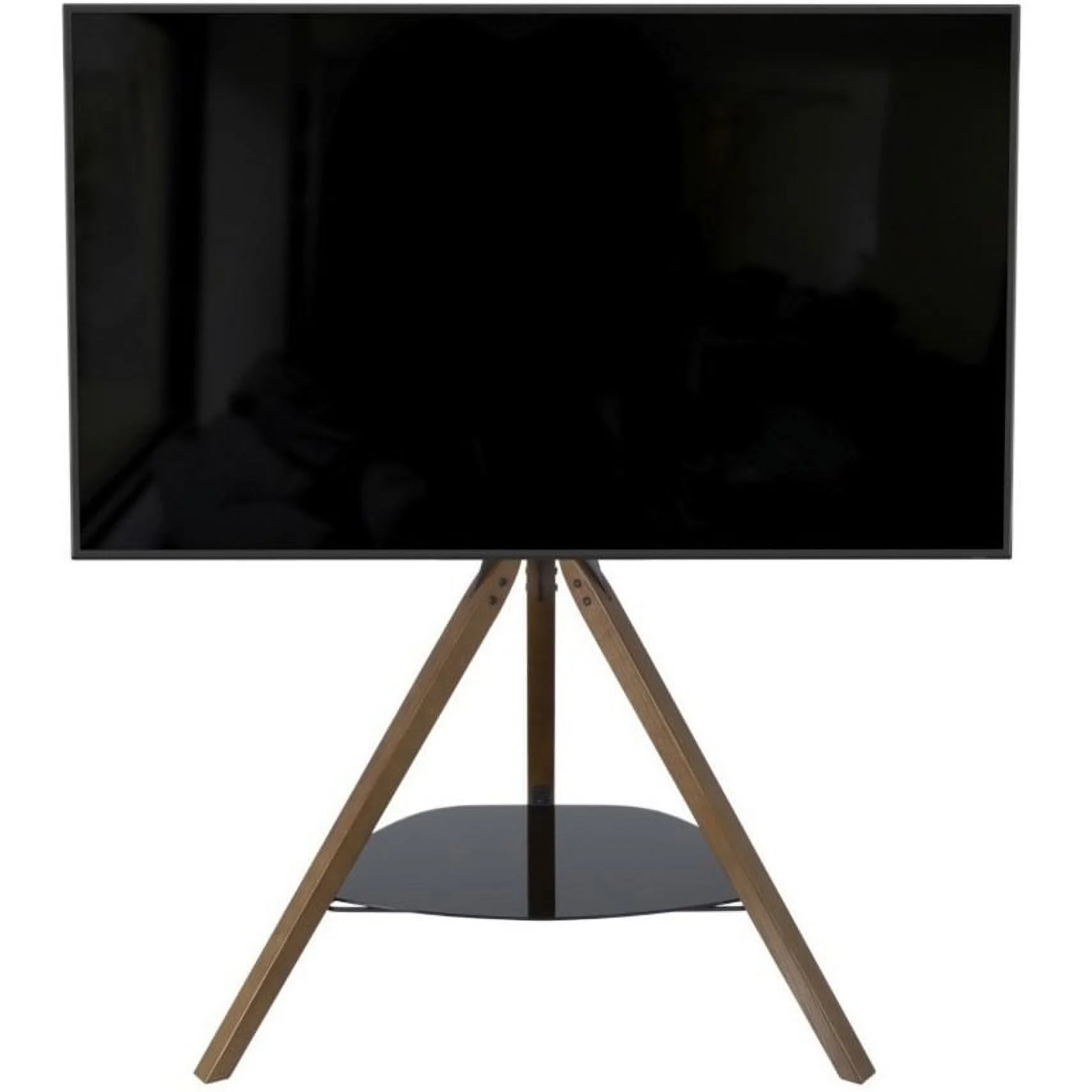 AVF FSL1000HOXDWB-A Hoxton TV Floor Stand with TV Mounting Column for 32-inch to 65-Inch TVs, Dark Wood Legs Column and Black Glass