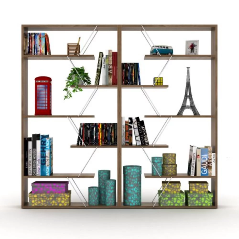 Furnish Home Store Wood Frame Etagere Open Back 6 Shelves Bookcase Industrial Bookshelf for Office and Living Rooms Modern Bookcases Large Bookshelf