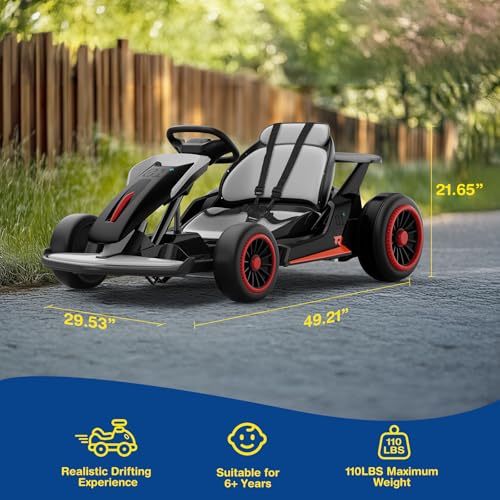 Planet X8 24V Electric Go Kart, 2x150W Drift Kart for Big Kids, 5-Point Safety Belt with Soft Start, Up to 8 MPH Racing Speed, 7AH Large Battery