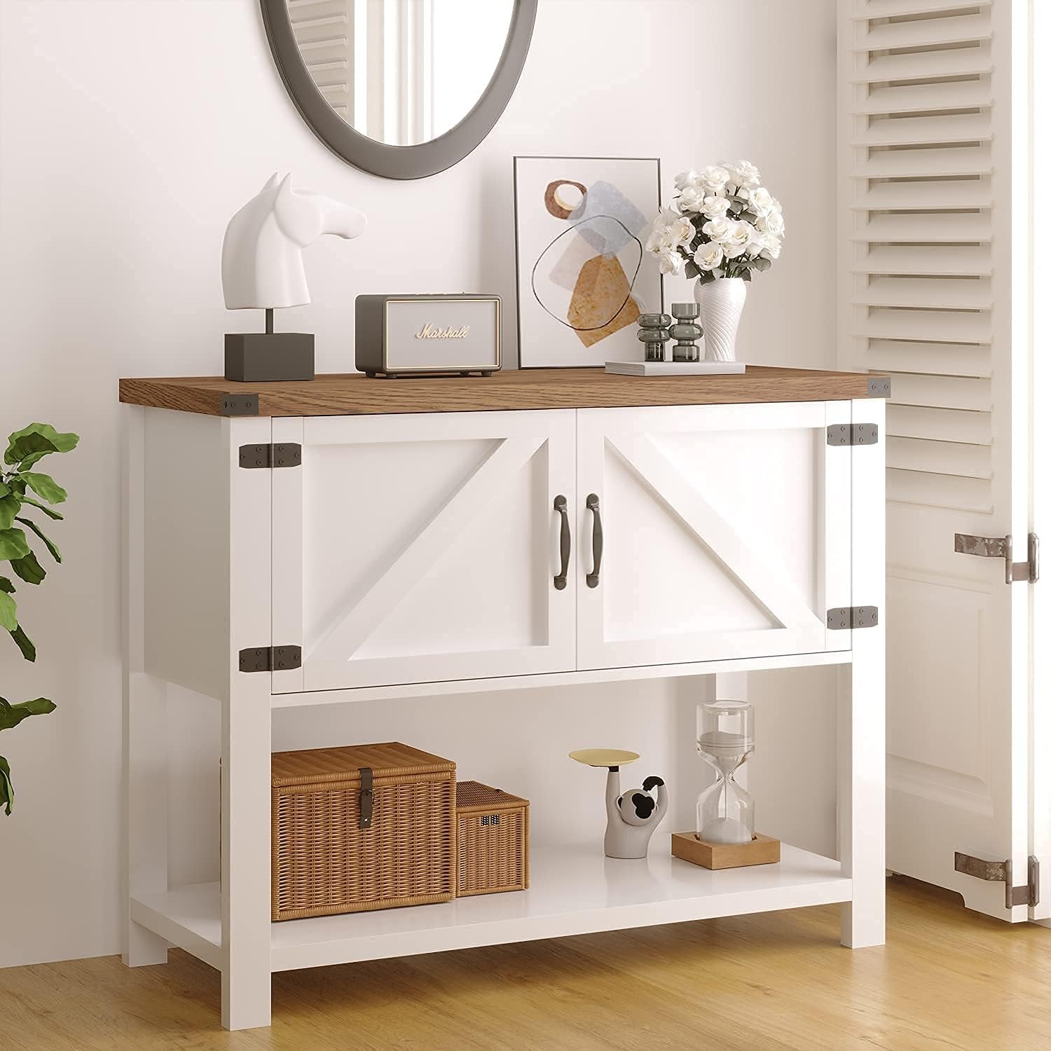 Farmhouse Buffets & Sideboards, Kitchen Buffet Storage Cabinet Accent Coffee Bar Cabinet, Rustic Sideboard with 2 Doors and Storage Shelf