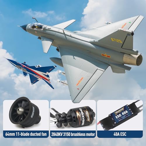 Fms Rc Jets 64mm J10 EDF Fighter Jet with Reflex Vigorous Dragon Rc Airplanes for Adults Remote Control Planes Air Force Gray Paint PNP(NO