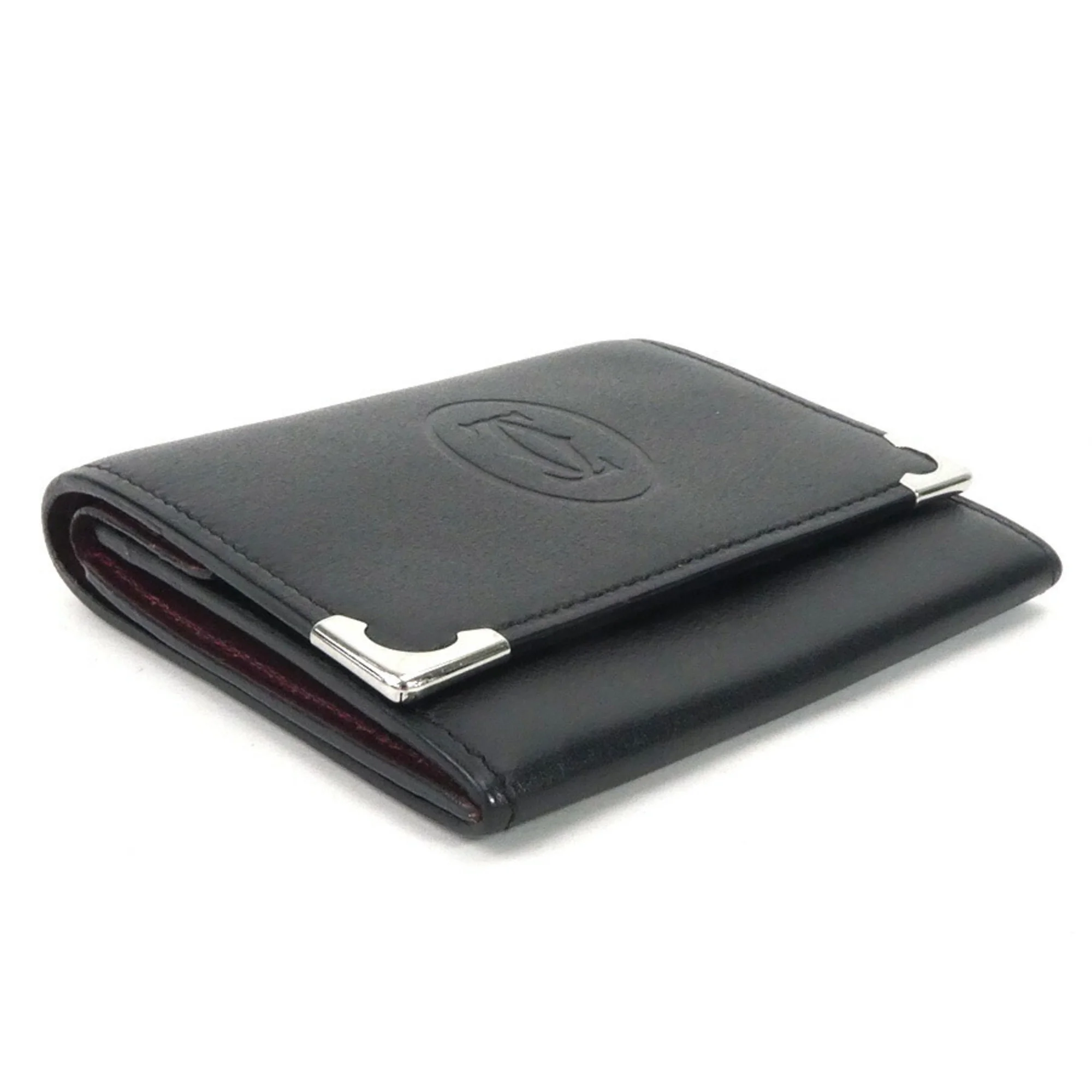 Pre-Owned Cartier CARTIER coin case leather black silver unisex e55951a (Good)
