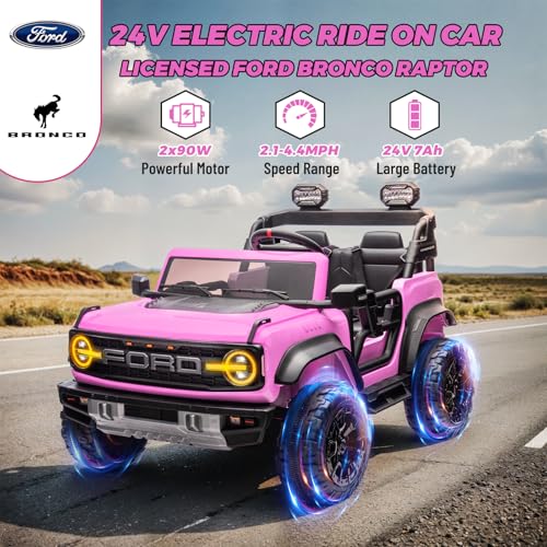 ENYOPRO 2 Seater Ride On Car for Kids, 24v Licensed Ford Bronco Raptor Electric Power Ride On Truck Toy with Remote Control