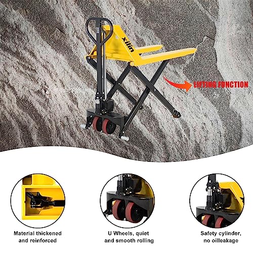Xilin Manual Pallet Jack High Lift Hand Pallet Truck 2200lbs Capacity 3.3" Lowered 45" Lx21“W 31.5 Lift Height Suitable for EU Pallets JF-520