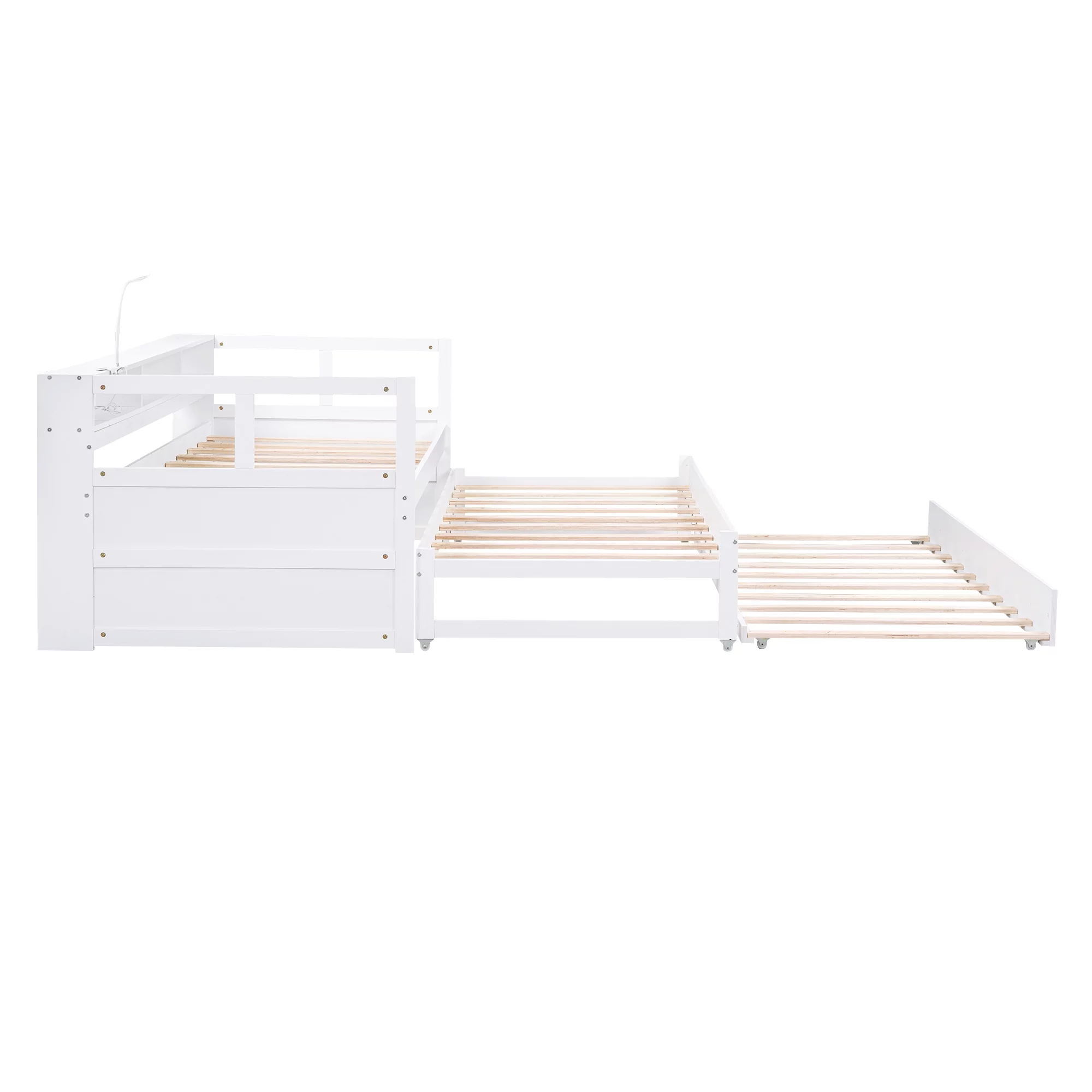 EUROCO Twin Platform Bed with Storage Shelf, Convertible Daybed with Night Light and USB Charging for Kids Teens Adults, 3 Beds in One, White